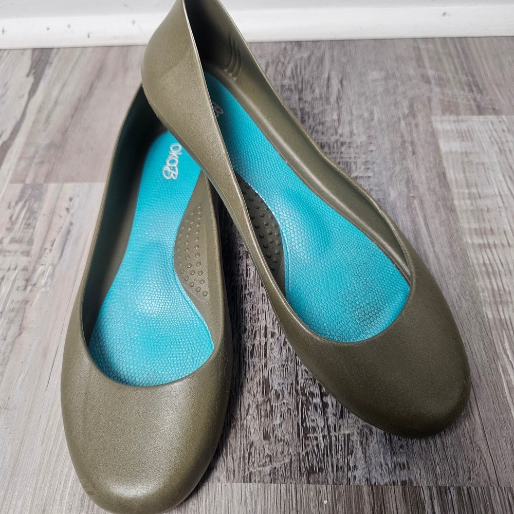Oka-B Taylor Matte Ballet Flats Women 8 Dirty Martini Olive Vegan Washable Jelly